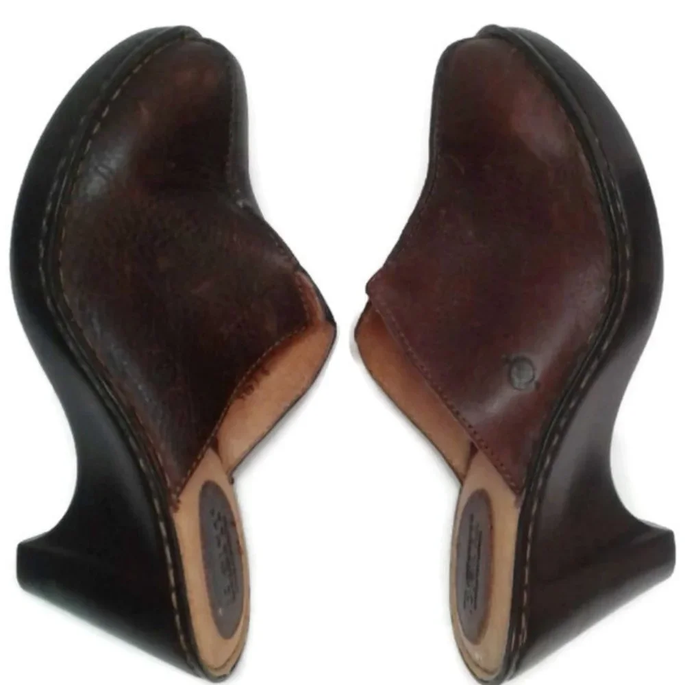 Born US 7 Clogs EU 40.5 Slip On Mules W8173 shoes Brown Leather - Picture 5 of 8
